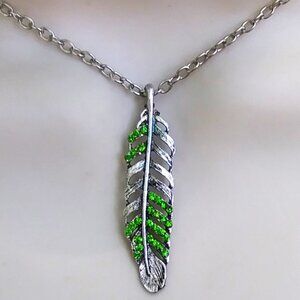 Peridot Green feather necklace, August birthstone necklaces, angel feather jewel
